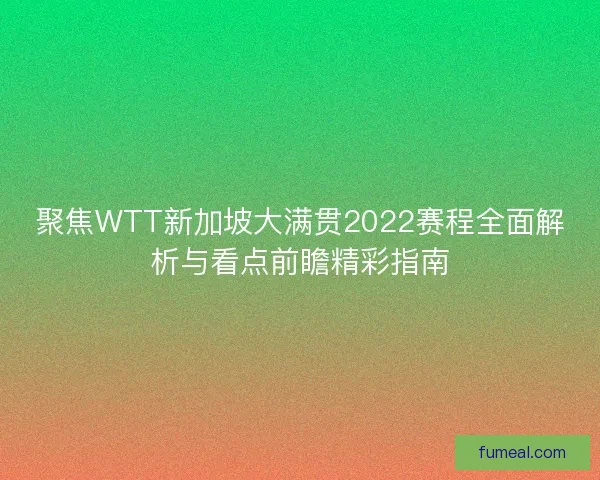 聚焦WTT新加坡大满贯2022赛程全面解析与看点前瞻精彩指南